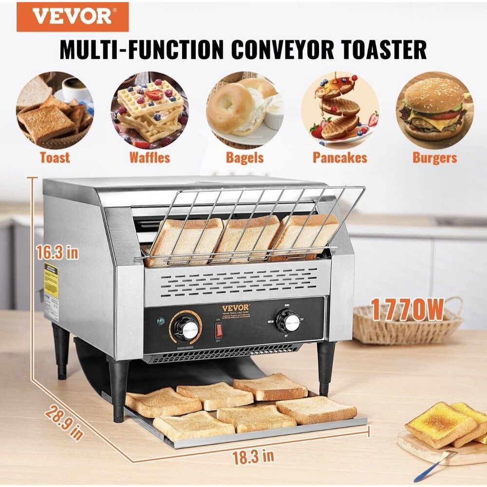 VEVOR Commercial Conveyor Toaster 450 Slices/Hour Commercial Toaster Heavy Duty